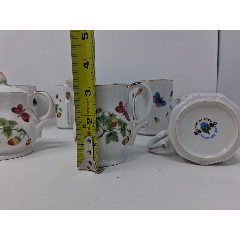 Set Ardalt Japan Cream&Covered Sugar set with 7cups Buttcmerflies&Strawberries A - Picture 11 of 16